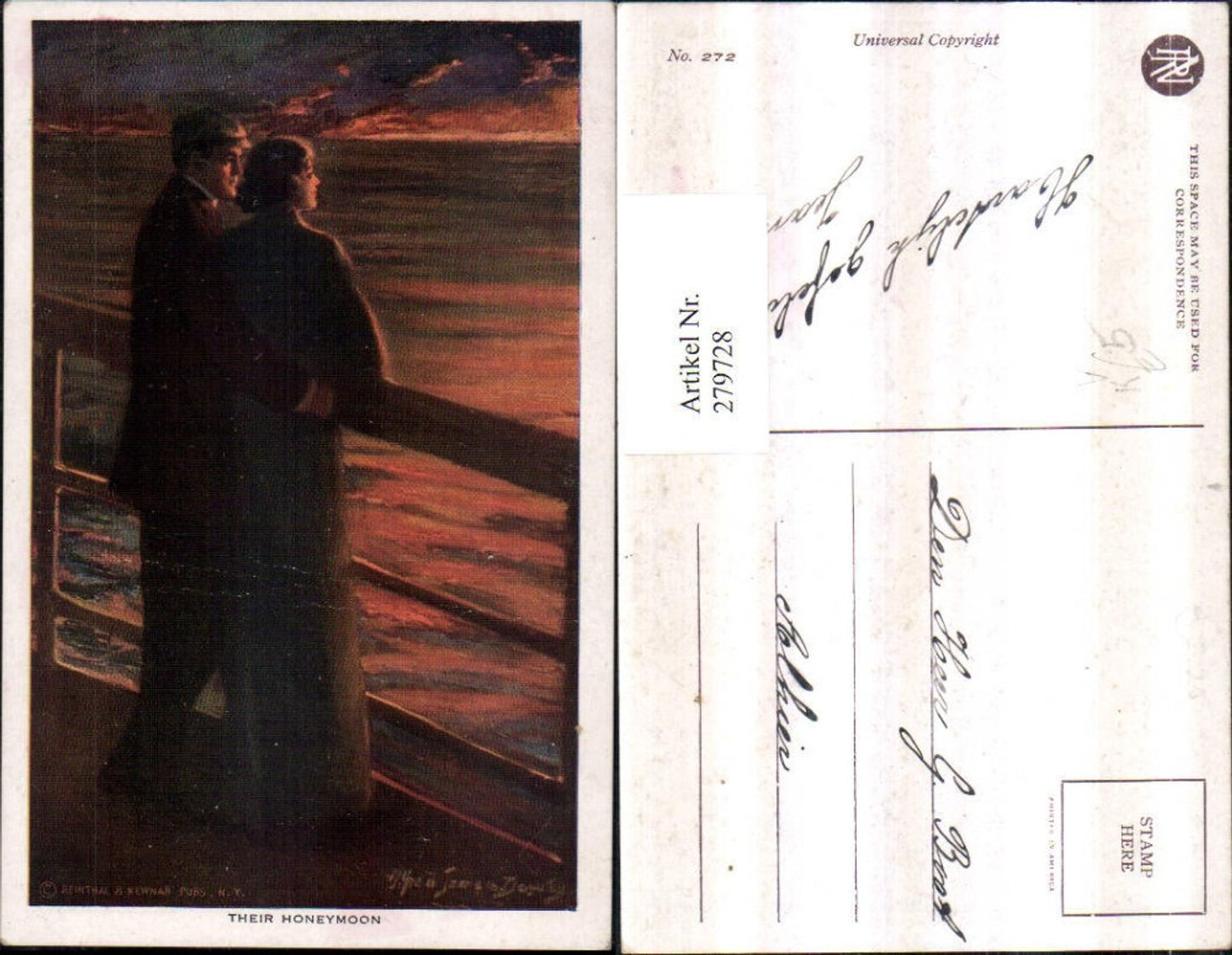 279728,Reinthal & Newman 272 Künstlerkarte Their Honeymoon Liebespaar Liebe Meer