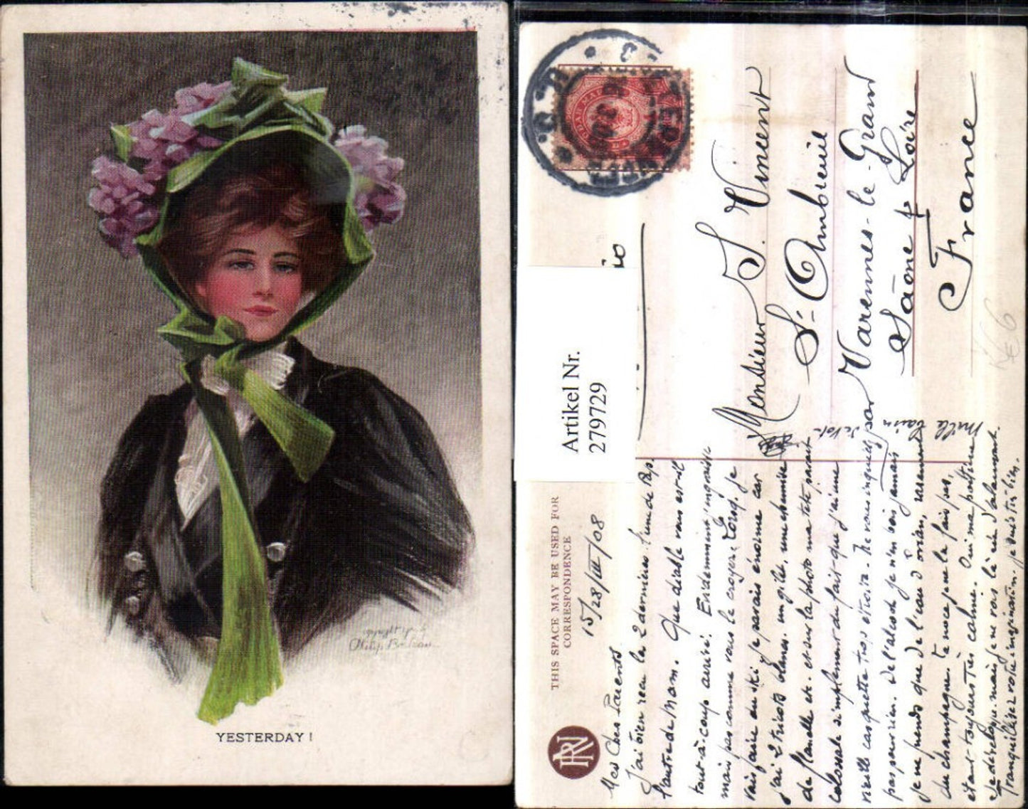 279729,Reinthal & Newman Künstler Philip Boileau Yesterday Frau m. Hut Hutmode Portrait