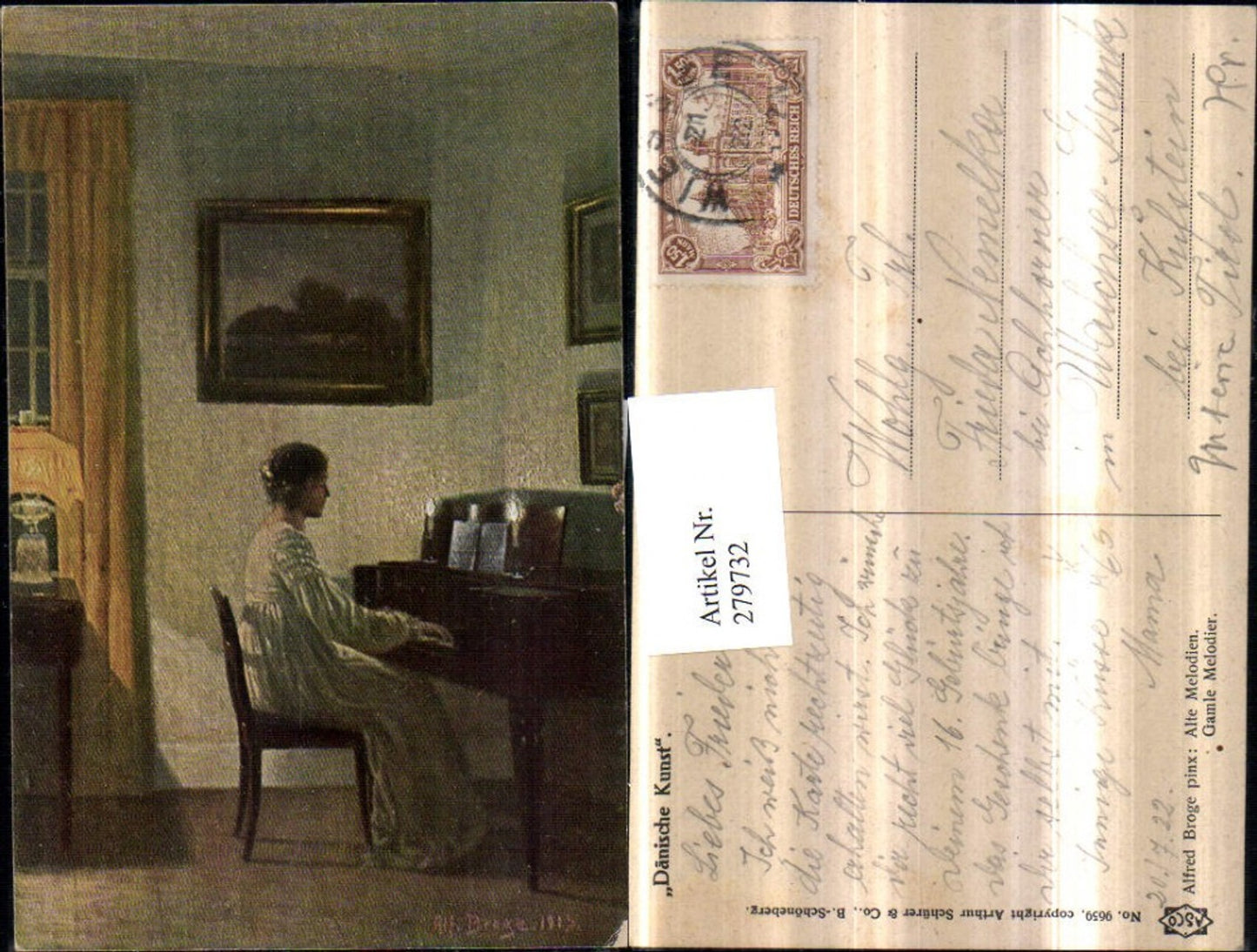 279732,Asco AK 9659 Künstler Alfred Broge Alte Melodien Frau Nachtkleid Klavier Kerzen Bild