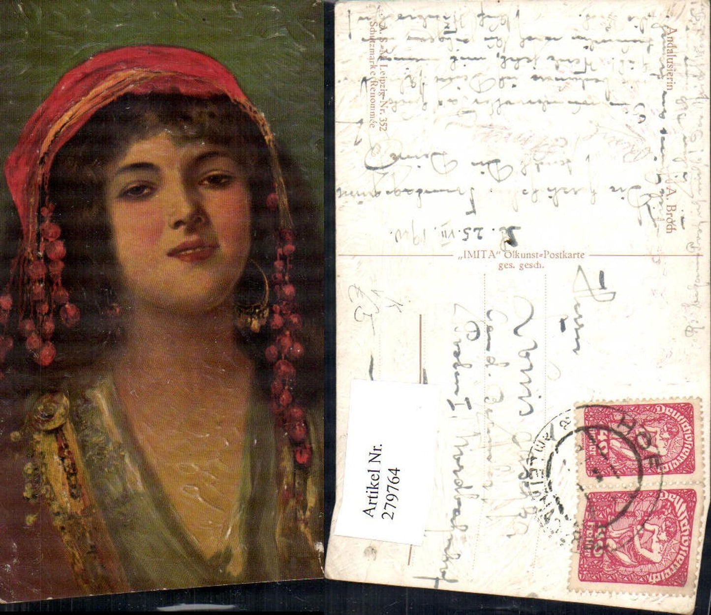 279764,Künstler Ak A. Broch Andalusierin Frau Volkstyp Ölkunst pub A.S.-M./Imita 352