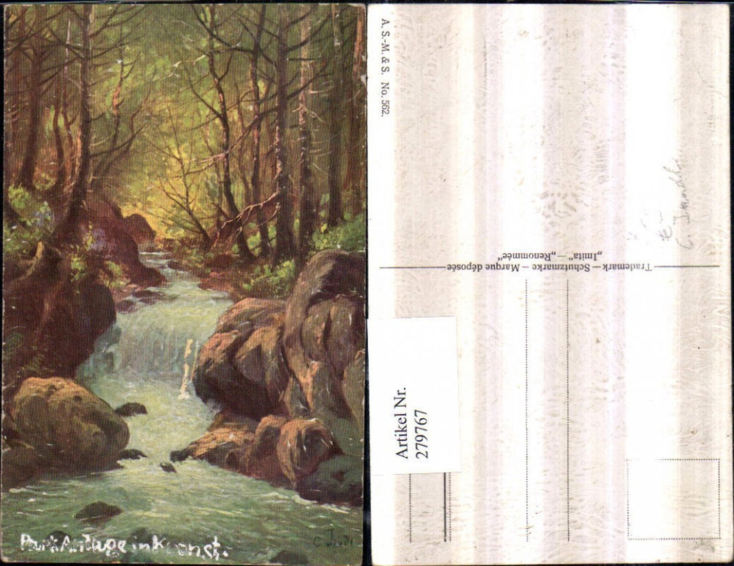 279767,A.S.M. Imita 562 Künstler C. Jandl Motiv Bach Wasserfall Wald