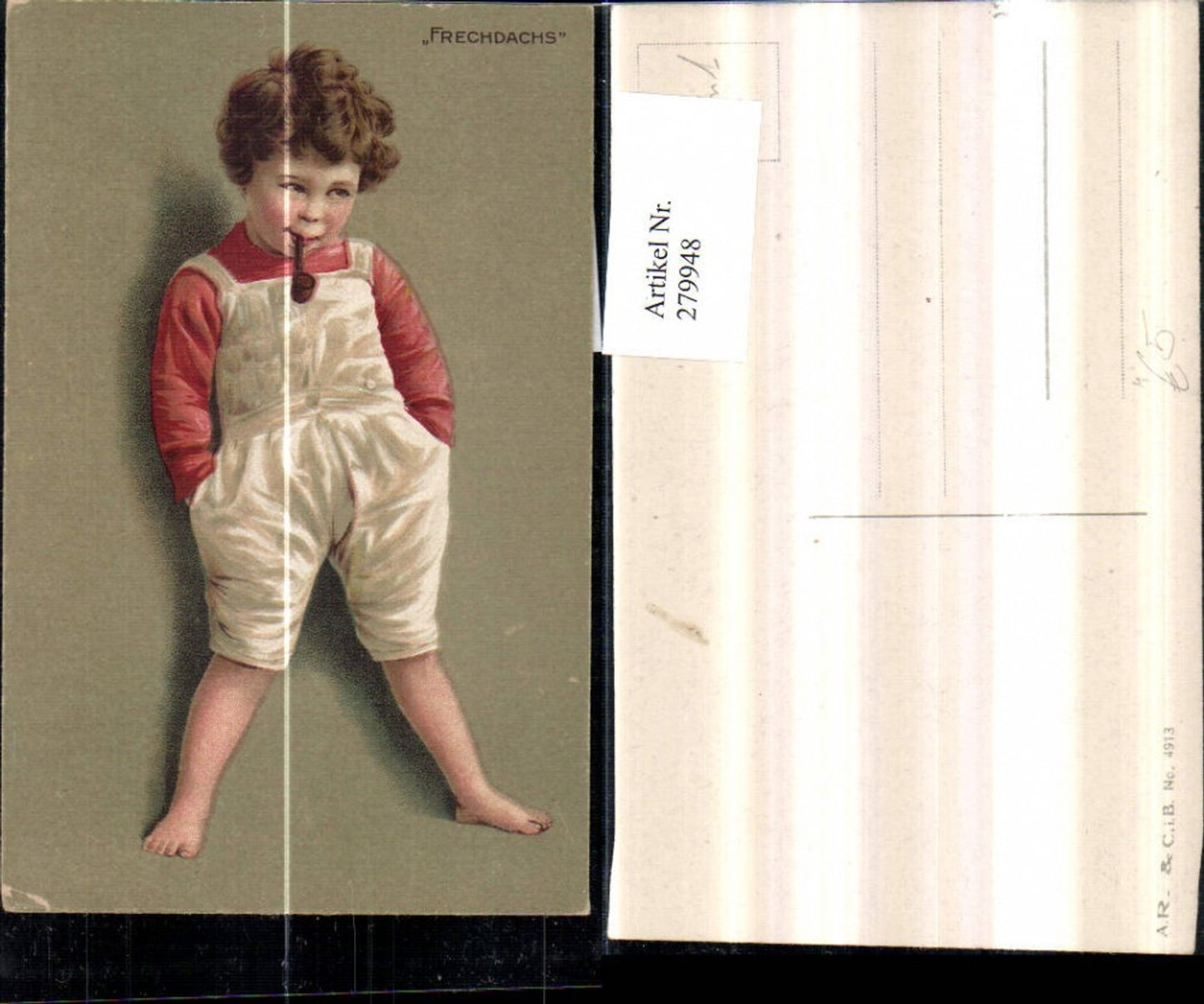 279948,Frechdachs Junge Bub b. Rauchen Pfeife Latzhose
