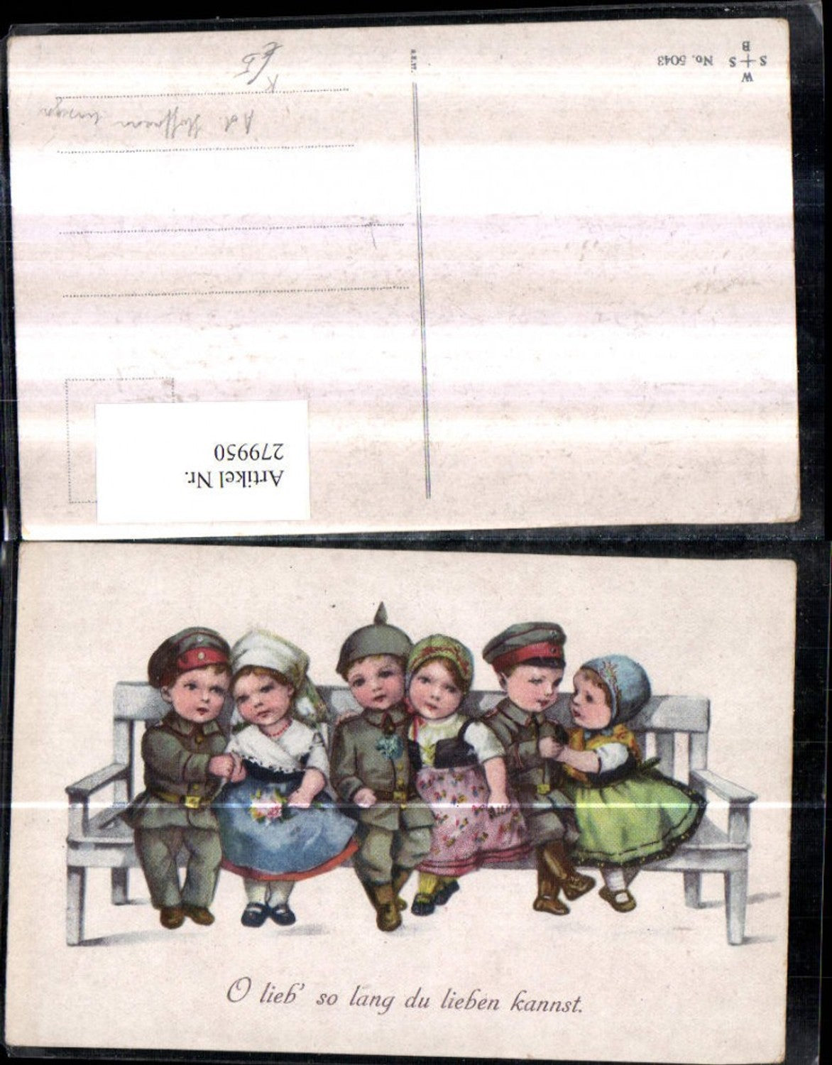 279950,Künstler AK Ad. Hoffmann unsign. Kinder Buben Uniform Soldaten Pickelhaube Mädchen m. Kleider
