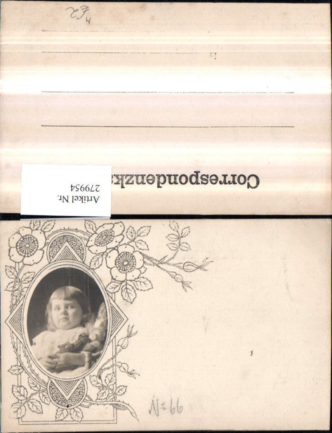 279954,Mädchen m. Spielzeug Puppe Portrait Passepartout