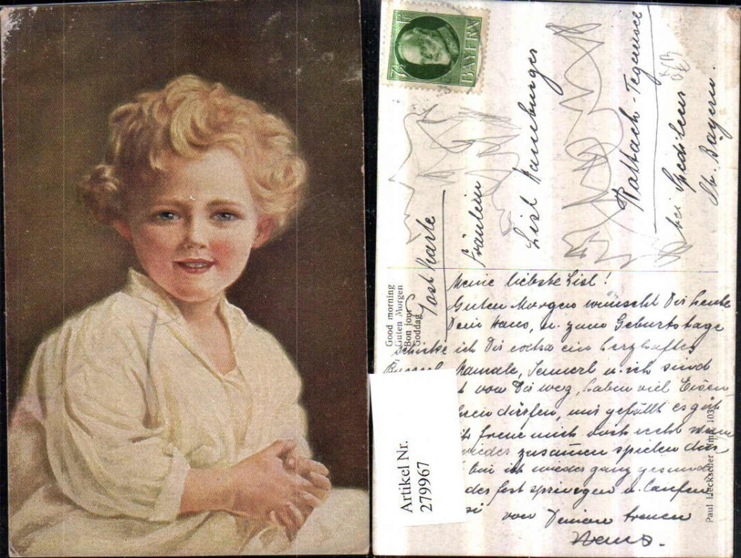 279967,Künstler AK Paul Heckscher 103 Guten Morgen Kind Portrait