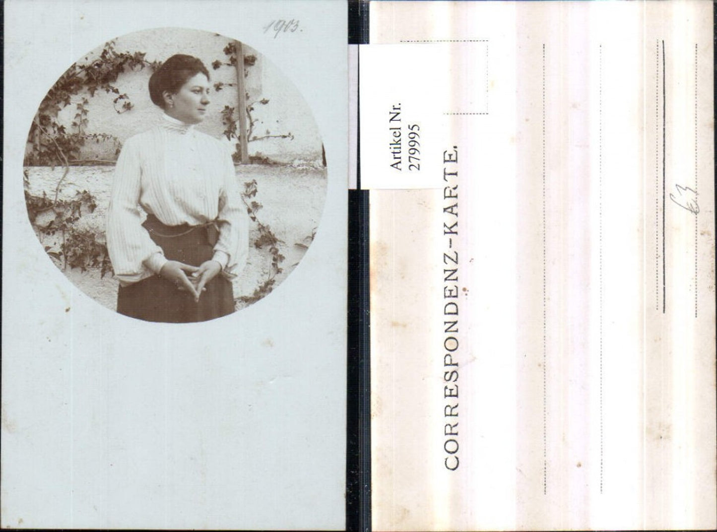 279995,Foto AK Frau m. Bluse Rock Portrait Passepartout