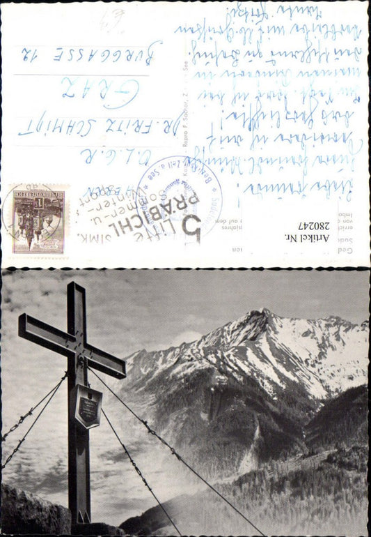 280247,Gedenkkreuz für d. Verstorbenen Sudetendeutschen auf d. Imbachhorn Bergkulisse b. Fusch an d. Glocknerstraße