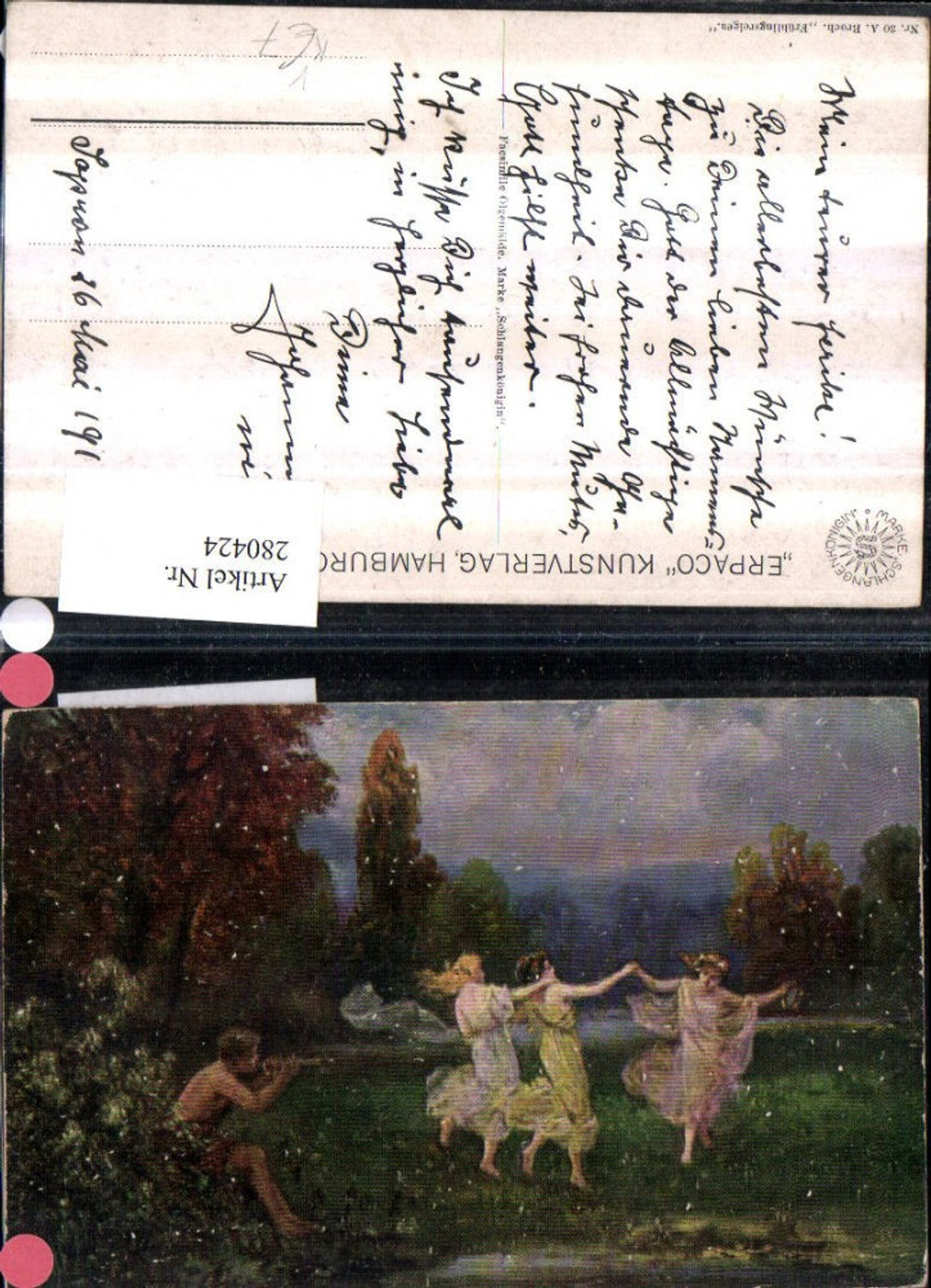 280424, Erpaco Facsimile Oil Painting 30 Artist A. Broch Spring Dance Women b. Dancing Man m. Flute