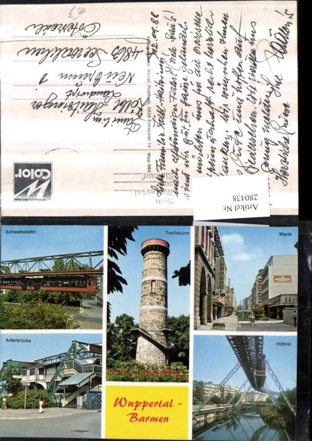 280438,Wuppertal Barmen Toelleturm Turm Schwebebahn Adlerbrücke Höhne Werth Mehrbildkarte