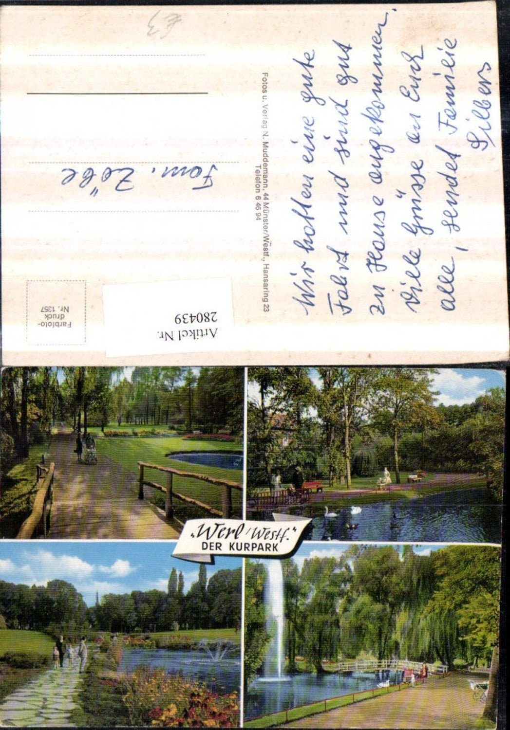 280439,Werl in Westfalen Kurpark Park Springbrunnen Fontäne Mehrbildkarte