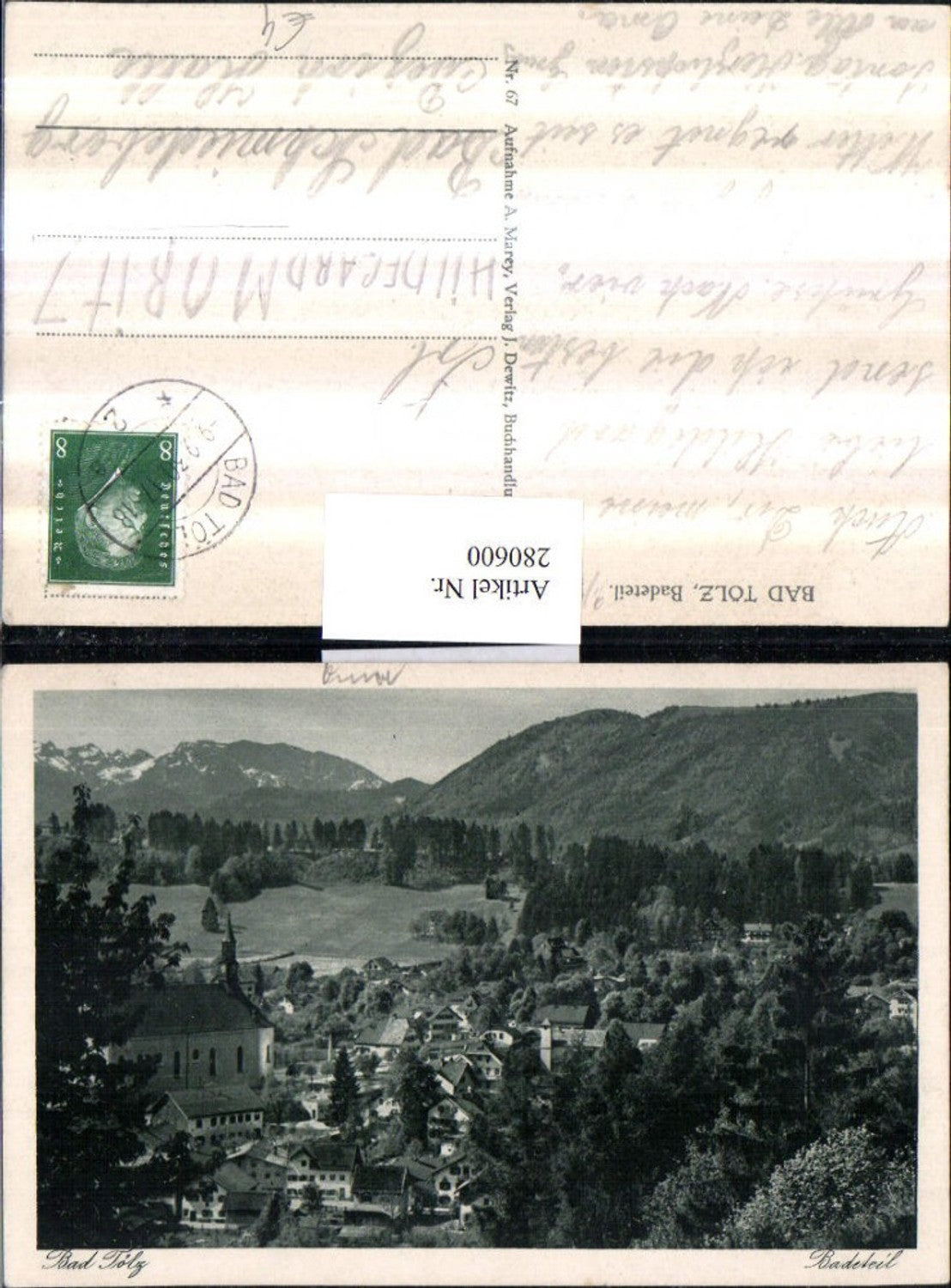 280600,Bad Tölz Teilansicht Kirche Badeteil Bergkulisse