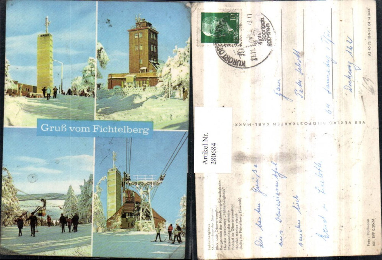 280684,Fichtelberg b. Oberwiesenthal Seilbahn Berglift Meteorologische Station Winterbilder Mehrbildkarte pub VEB