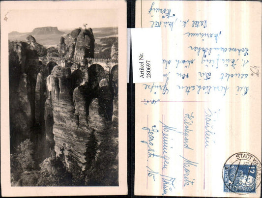 280697,Foto AK Basteibrücke Brücke Felsen b. Rathen