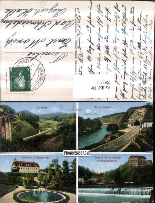 280711,Frankenberg Lützeltal Harrasfelsen Schloss Sachsenburg u. Lichtenwalde Wehr Mehrbildkarte