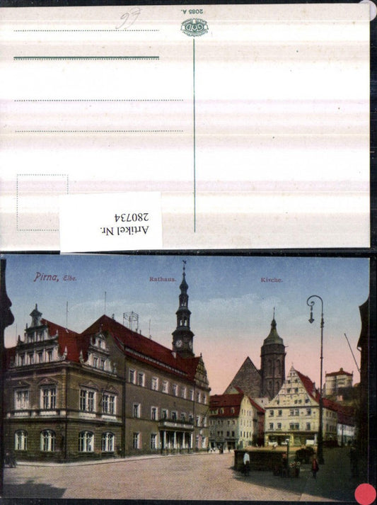 280734,Pirna an d. Elbe Rathaus u. Kirche Straßenansicht