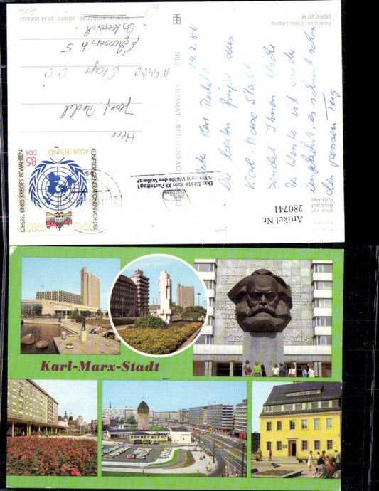 280741,Karl-Marx-Stadt Chemnitz Stadthalle Interhotel Allee Monument Rosenhof Fritz-Heckert-Haus Mehrbildkarte