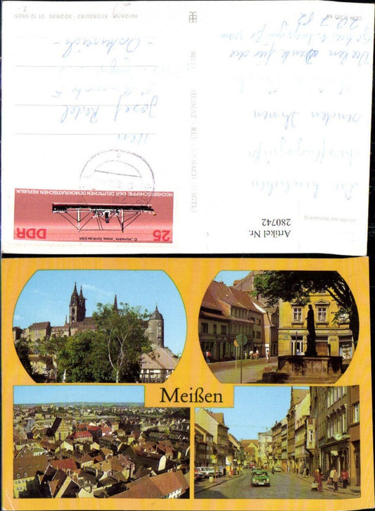 280742,Meißen Totale Dom Albrechtsburg Rathausplatz Brunnen Straße d. Befreiung Mehrbildkarte
