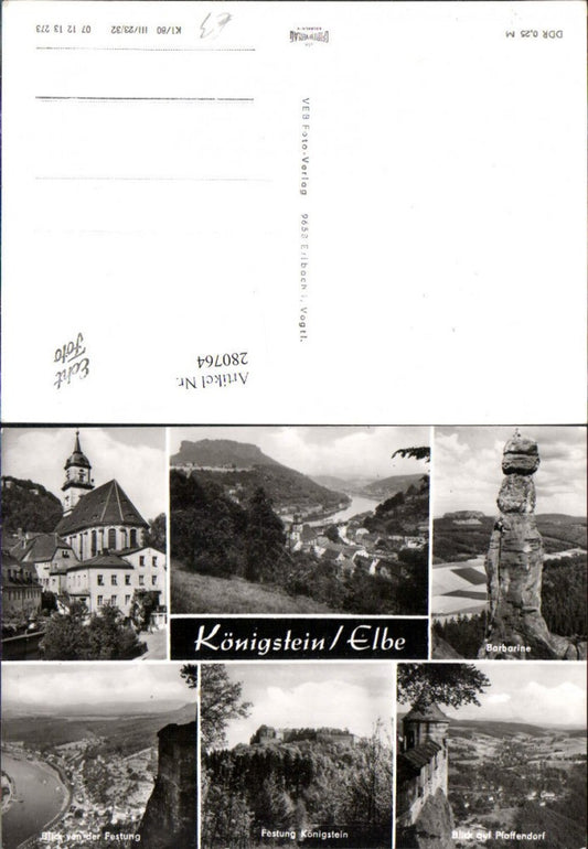 280764,Königstein an d. Elbe Totale Kirche Festung Barbarine Felsen Mehrbildkarte