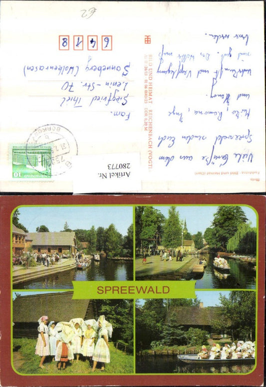 280773,Spreewald Trachten Tracht Ruderboote Boote Zille Mehrbildkarte