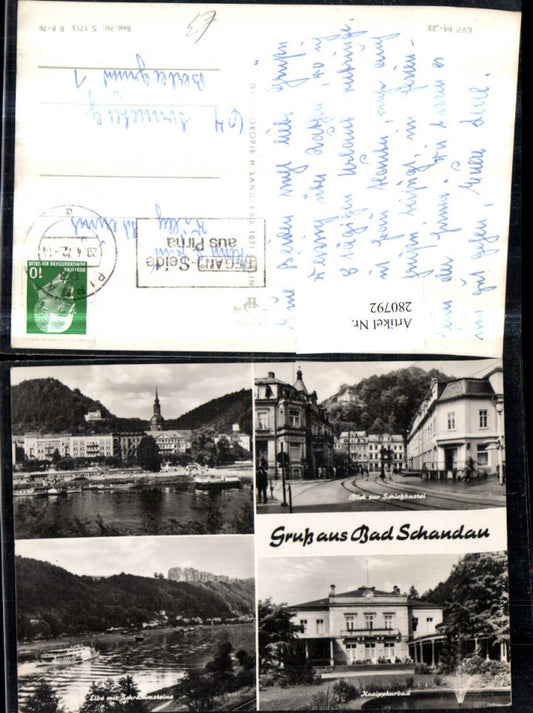 280792,Bad Schandau Teilansicht Kneippkurbad Blick zur Schlossbastei Straßenansicht Schrammsteine Mehrbildkarte