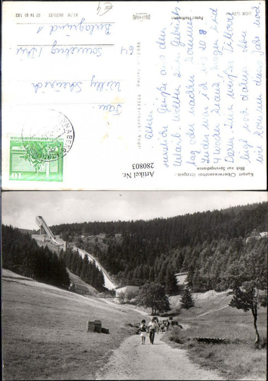 280803,Oberwiesenthal im Erzgebirge Blick zur Sprungschanze Schanze pub VEB