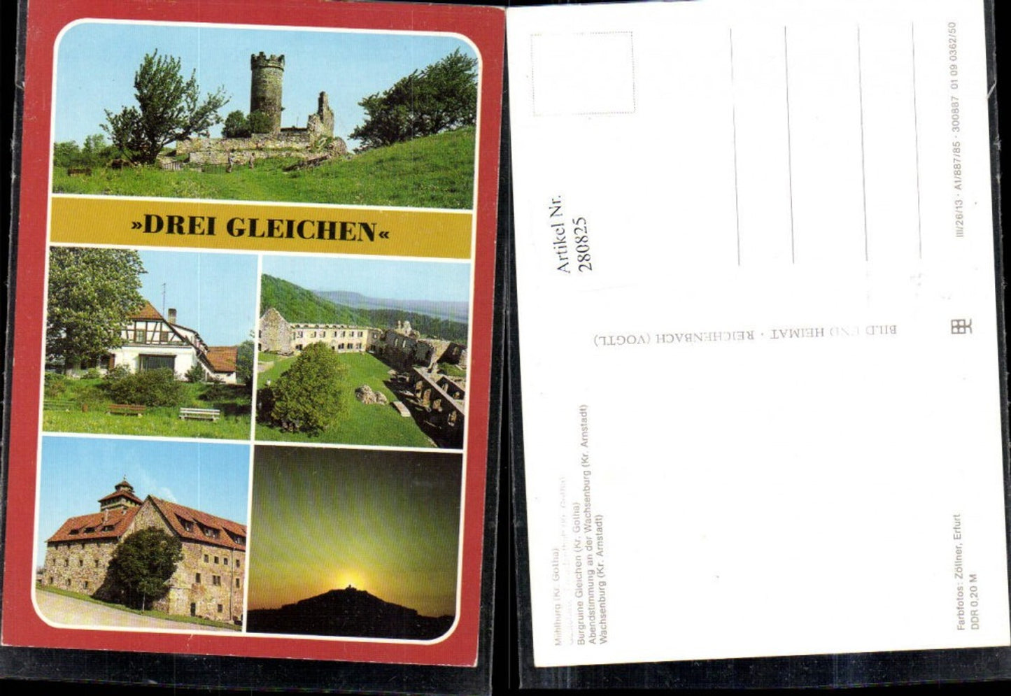 280825, Mühlburg Drei Gleichen Gaststätte Freudenthal Burgruine Wachsenburg Multi-view postcard