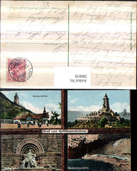 280870, Greetings from the Kyffhäuser Monument Restoration Barbarossa Cave Barbarossa Multi-image postcard