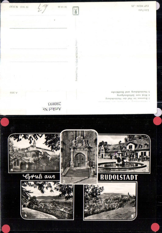 280893, Rudolstadt Heidecksburg Fountain in the courtyard of the town church Multi-view postcard