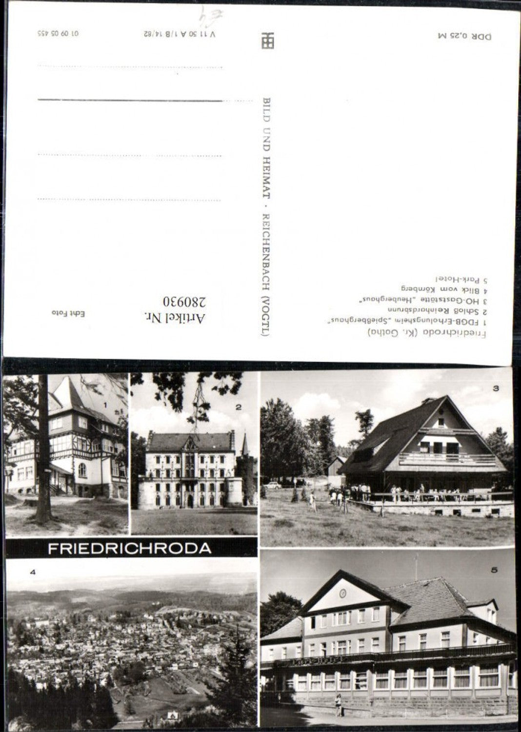 280930, Friedrichroda Total recreation home Spießberghaus Reinhardsbrunn Castle HO restaurant Park-Hotel Multi-view postcard