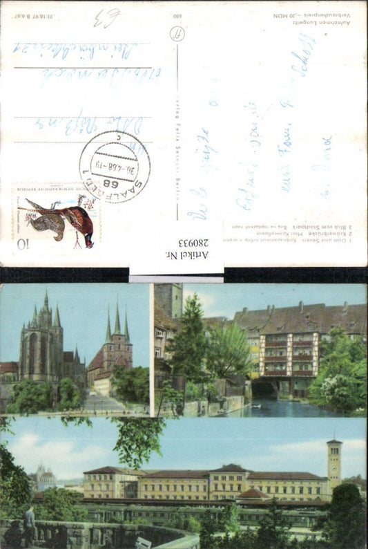 280933, Erfurt Cathedral and St. Severus Church, Merchants' Bridge, view from the city park, multi-image postcard