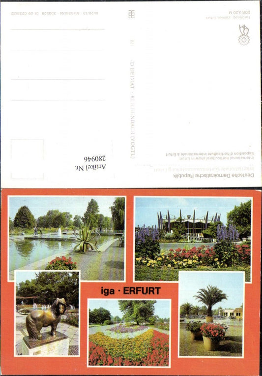 280946, Erfurt International Horticultural Exhibition Flowers Garden Horse Statue Fountain Multi-image postcard