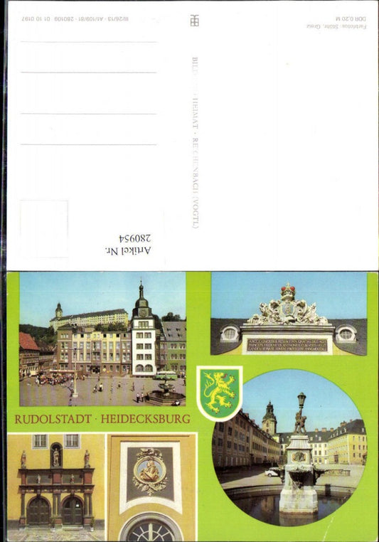 280954, Rudolstadt Town Hall View towards Heidecksburg Castle Fountain Detail views Multi-image map