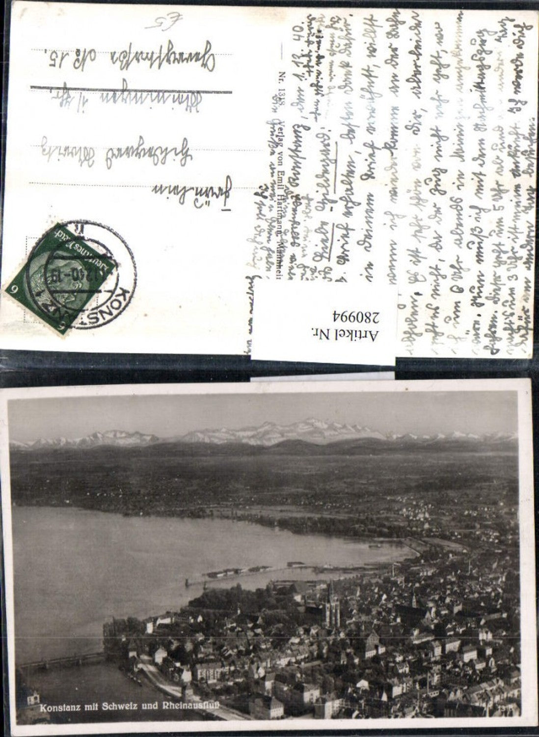 280994,Konstanz Totale m. Schweiz u. Rheinausfluss Bergkulisse