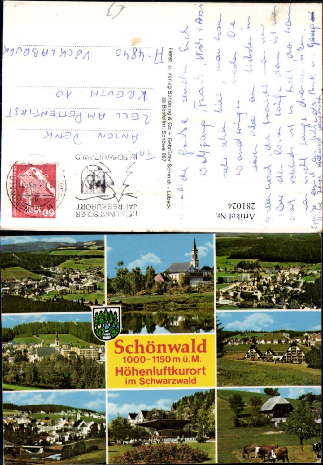 281024,Schönwald im Schwarzwald Totale Kirche Rinder Mehrbildkarte