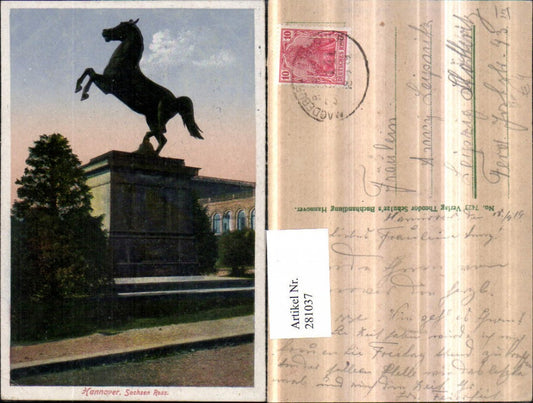 281037,Hannover Sachsen Ross Denkmal Statue Bahnpost Zug 141 von Magdeburg