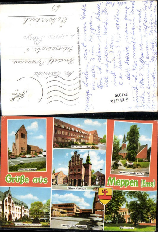 281050,Gruß aus Meppen Rathaus Kirche Stift Gymnasium Berufsschülerzentrum Mehrbildkarte