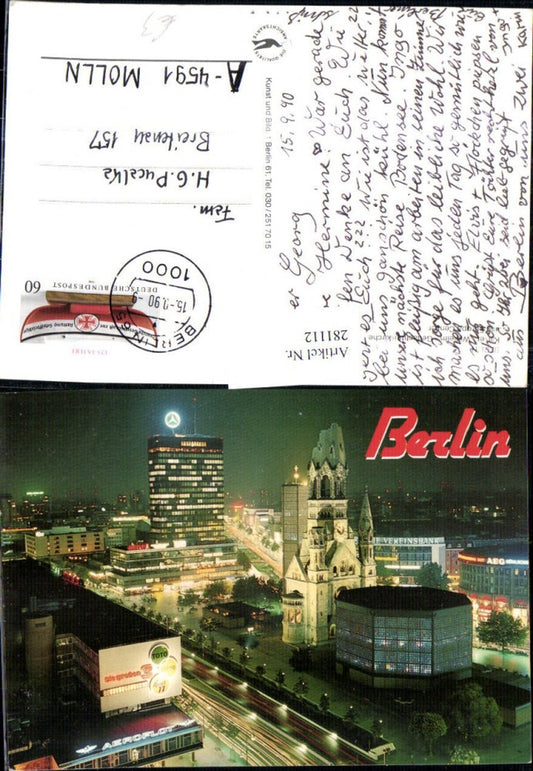 281112,Berlin Teilansicht Kaiser Wilhelm Gedächtniskirche m. Europa-Center Mercedes b. Nacht