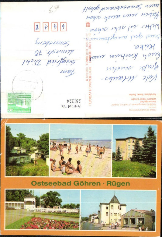 281224,Ostseebad Göhren auf Rügen FDGB-Urlaubersiedlung Konzertgarten Strand Strandleben Volleyball Mehrbildkarte