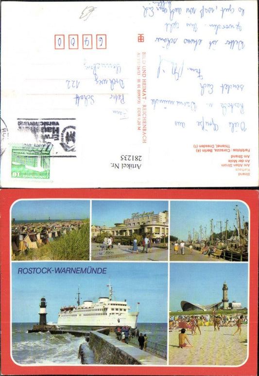 281235,Rostock Warnemünde Dampfer Schiff Strand Kurhaus Strandleben Mehrbildkarte