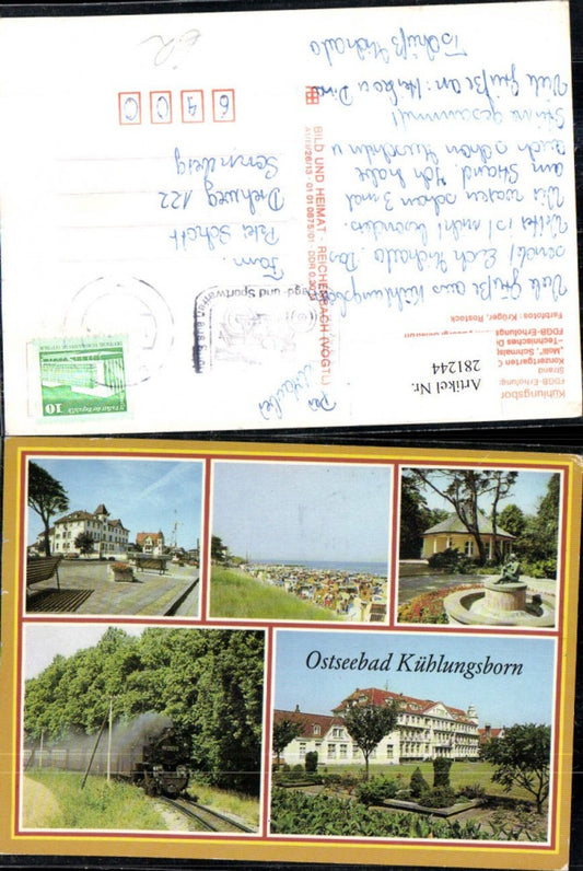 281244,Ostseebad Kühlungsborn Strand FDGB-Erholungsheim Konzertgarten Schmalspurbahn Mehrbildkarte