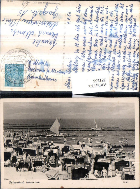 281266,Ostseebad Koserow Strand Strandleben Strandkörbe Segelboot