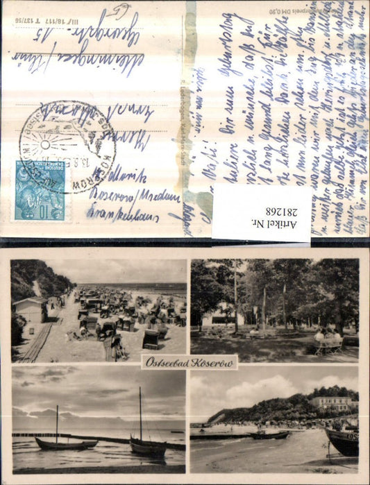 281268,Ostseebad Koserow Strand Strandkörbe Segelboote Mehrbildkarte