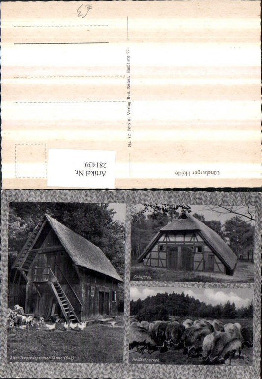 281439,Lüneburger Heide Schafstall Heidschnucken Treppenspeicher Mehrbildkarte
