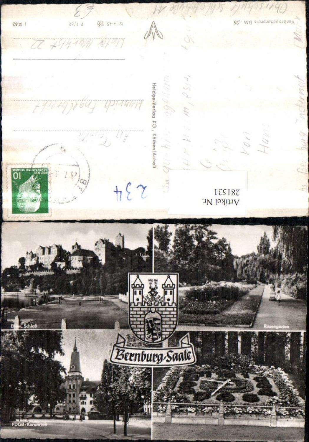 281531,Bernburg an d. Saale Schloss Rosengarten Blumenuhr FDGB-Kuranstalt Mehrbildkarte