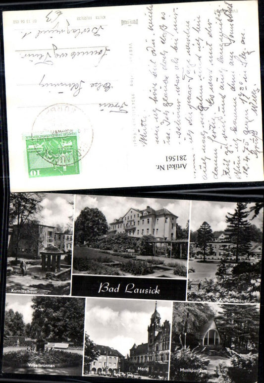 281561,Bad Lausick Kurmittelhaus Musikpavillon Markt Vogelbrunnen Rathaus Mehrbildkarte pub VEB