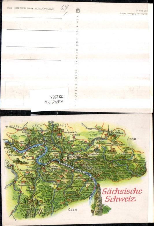281568,Künstler AK A. Hoppe Sächsische Schweiz Landkarte Bad Schandau Hohnstein Sebnitz pub VEB