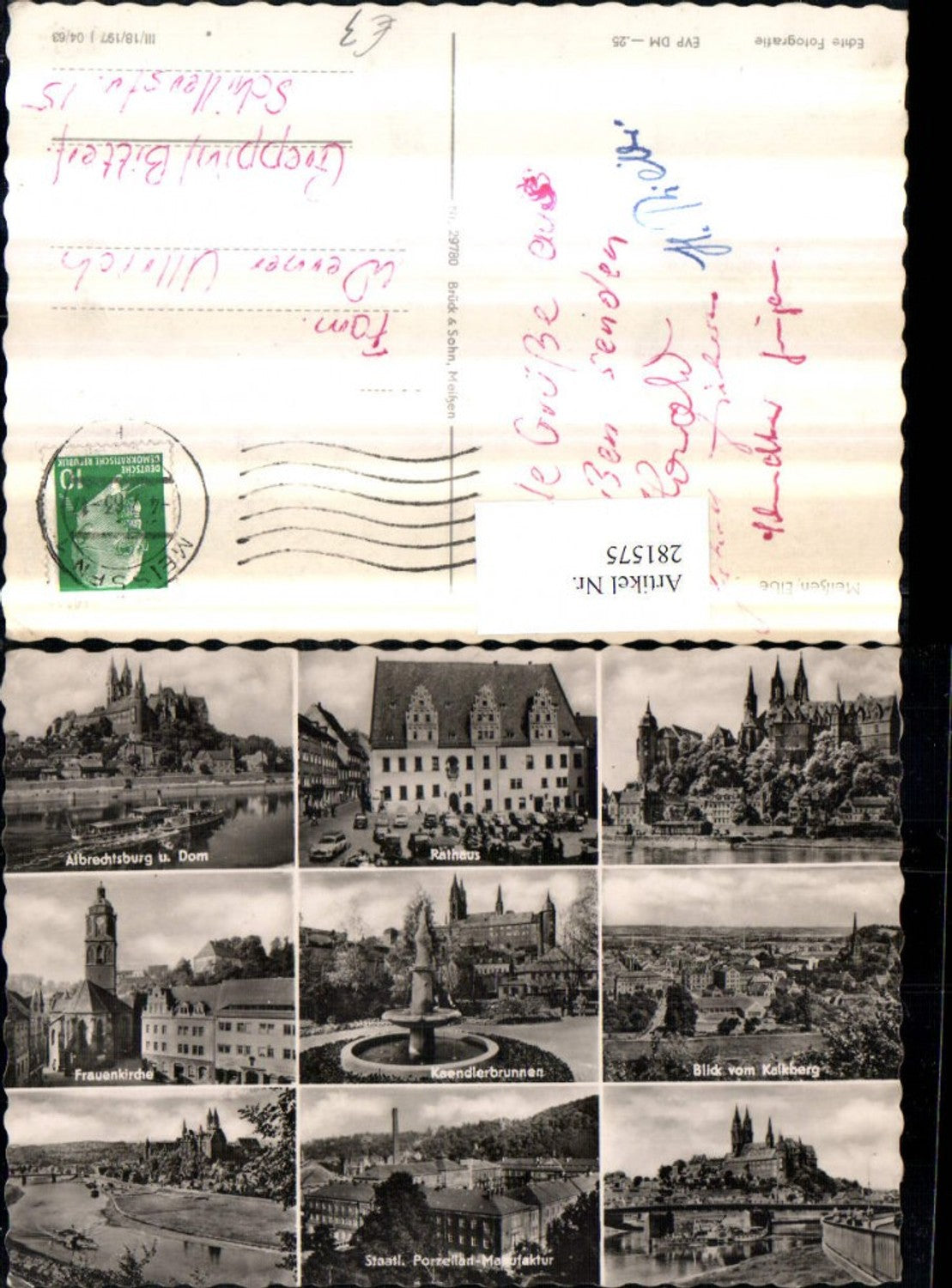 281575,Meißen an d. Elbe Albrechtsburg Rathaus Frauenkirche Kaendlerbrunnen Mehrbildkarte