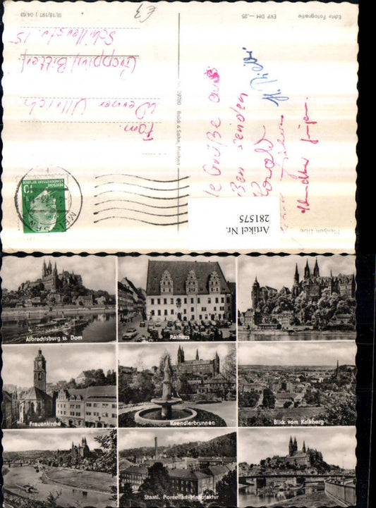 281575,Meißen an d. Elbe Albrechtsburg Rathaus Frauenkirche Kaendlerbrunnen Mehrbildkarte