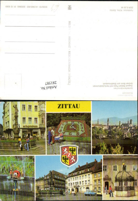 281587,Zittau Teilansicht Rolandsbrunnen Blumenuhr Schleifermännchen Herkulesbrunnen Mehrbildkarte