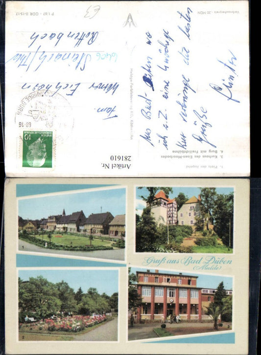 281610,Bad Düben an d. Mulde Platz d. Jugend Kurpark Kurhaus Burg Mehrbildkarte